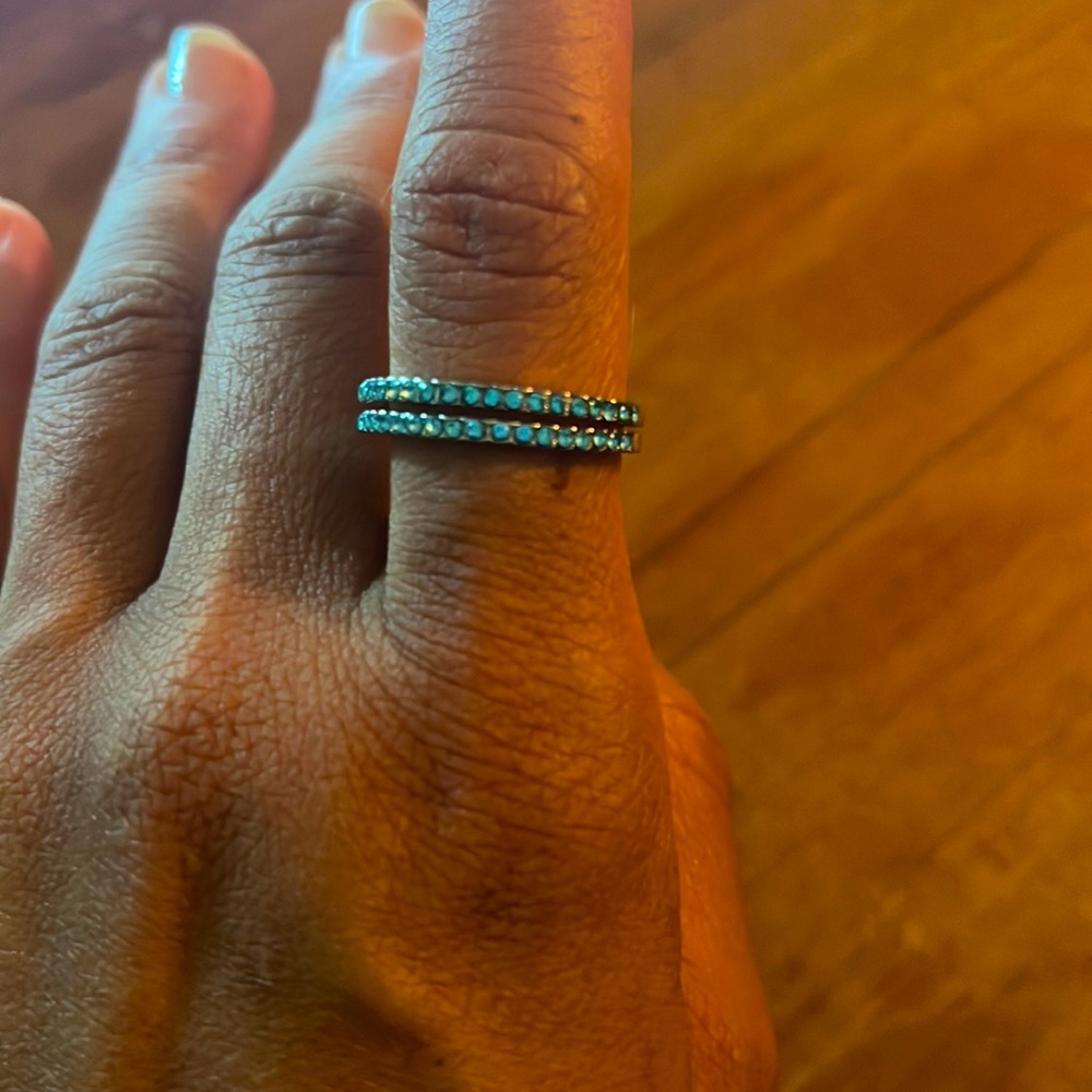 2 Light Blue Stone silver tone Rings